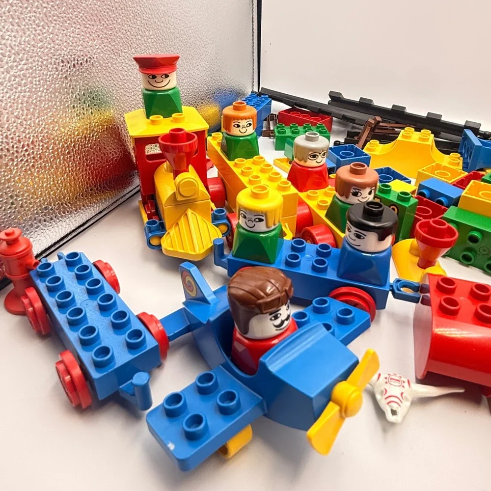 Vintage LEGO Duplo Mixed Lot Train Plane Farm Animals Figures Tracks Blocks